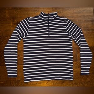 LL Bean Women’s Navy/White Striped Quarter Zip Pullover Shirt Size Small Cotton